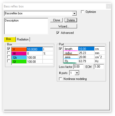 bassreflex fenster Parameter editieren in LspCAD