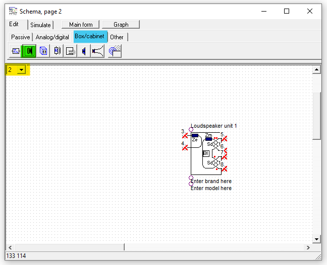 Hier platzieren wir den Lautsprecher für die simulation mit LspCAD