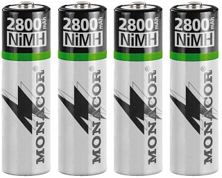 Rechargeable batteries and batteries, NiMH rechargeable batteries, AA size, set of 4 NIMH-2800/4